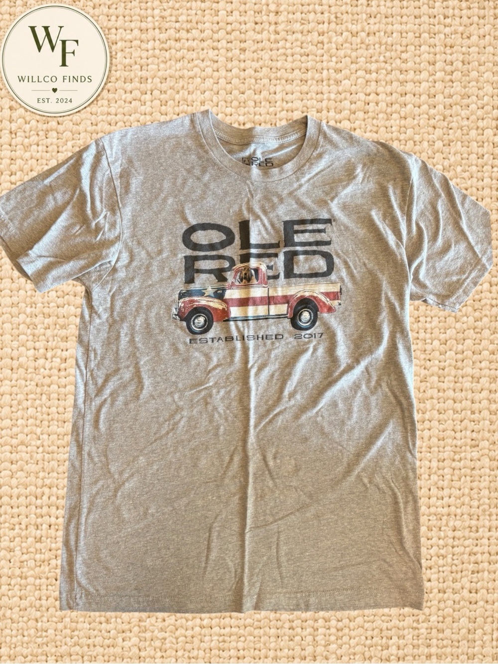 Ole Red Men’s Gray Graphic T-Shirt American Flag Truck Dog Tee Size Medium